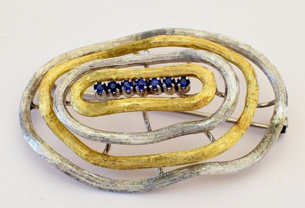 SPILLA IN ORO GIALLO ,ORO BIANCO E ZAFFIRI                                
