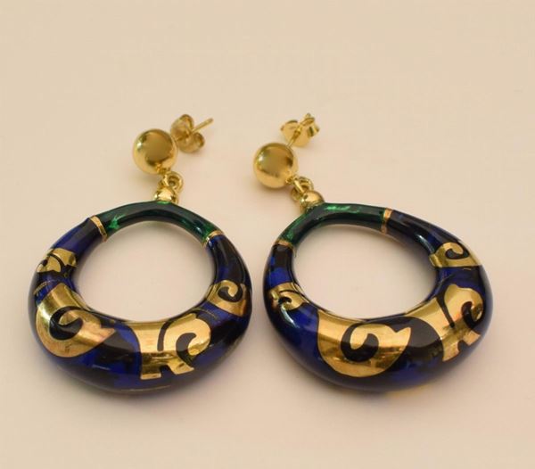 PAIO DI ORECCHINI PENDENTI , IN ORO, ARGENTO