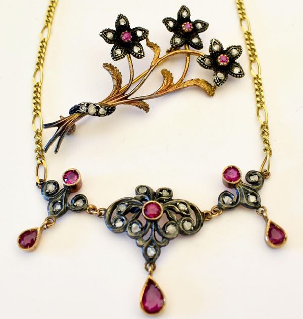 COLLANA GIROCOLLO IN ORO GIALLO, ARGENTO,DIAMANTIA                        