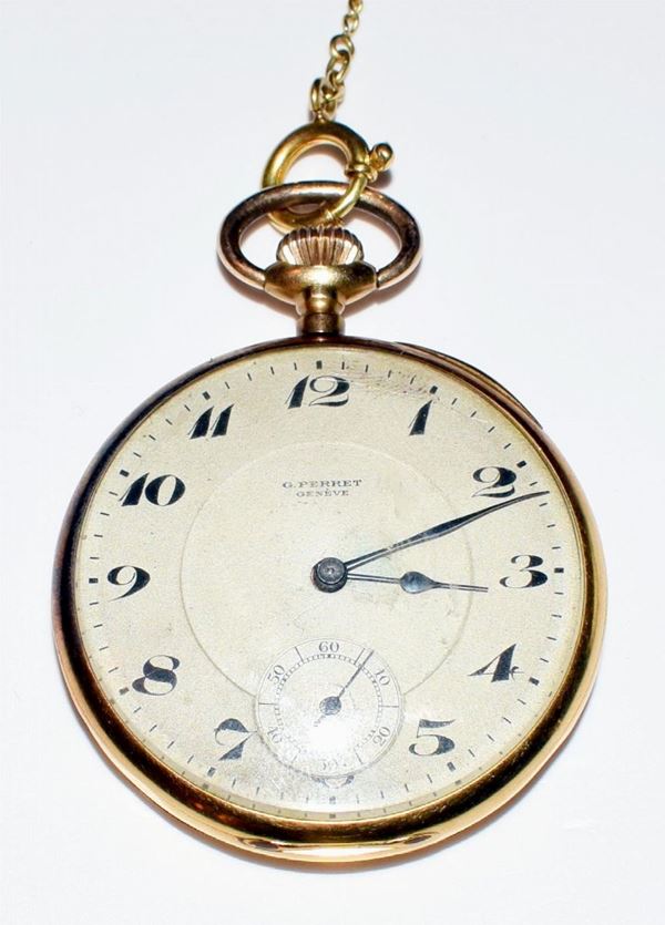 OROLOGIO DA TASCA,INIZI SEC.XX,G. PERRET IN ORO                           