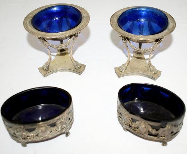 DUE COPPIE DI SALIERE , SEC. XIX/XX  - Asta ANTIQUARIATO, COLLEZIONISMO E GIOIELLI - Poggio Bracciolini Casa d'Aste