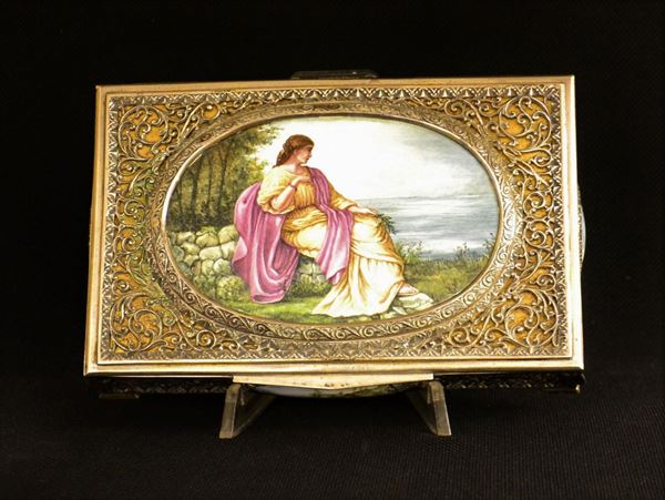 Portasigarette, inizi sec. XX, in legno e argento