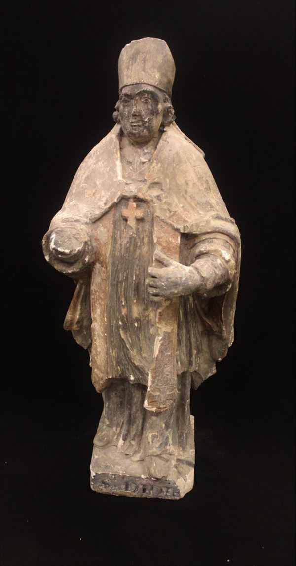 Scuola Francese, sec. XVII, in pietra dipinta in policromia, alt. cm 68, difetti