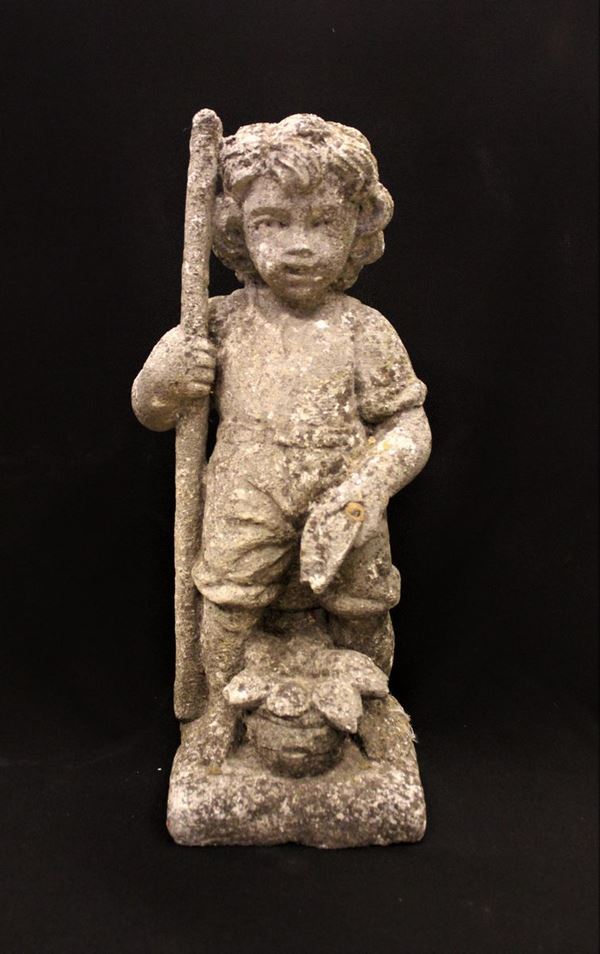 Scultura, sec. XIX, in pietra di Vicenza, raffigurante pastorello, alt. cm 55