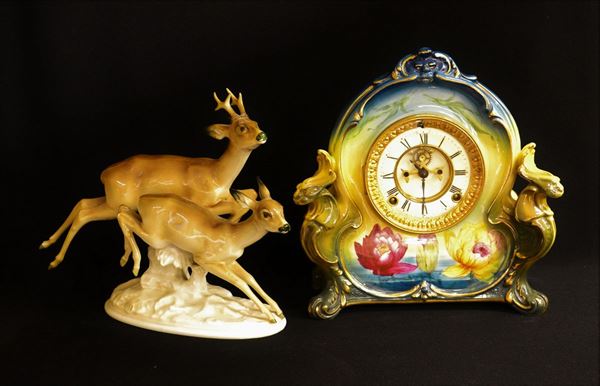 Orologio da tavolo, Germania, sec. XX, in maiolica