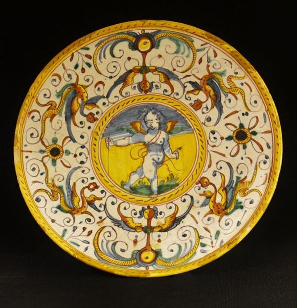 Alzata, Deruta, sec. XVIII, in maiolica decorata