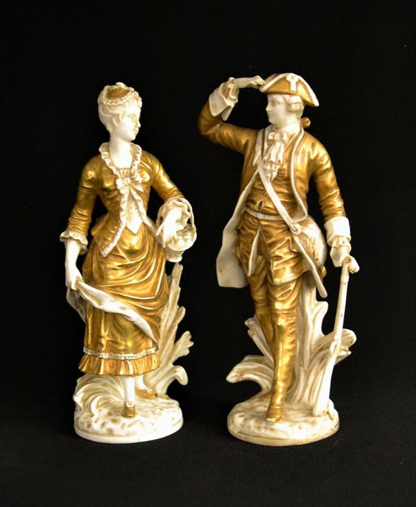 Due gruppi, sec. XIX, manifattura Capodimonte, in ceramica