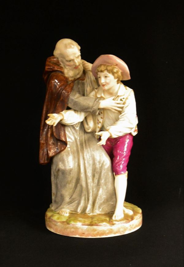 Gruppo, sec. XIX, manifattura Meissen, in ceramica