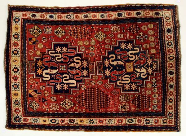 Tappeto, Ciondzoresk, sec. XX, impianto geometrico multicolore, cm 187x157
