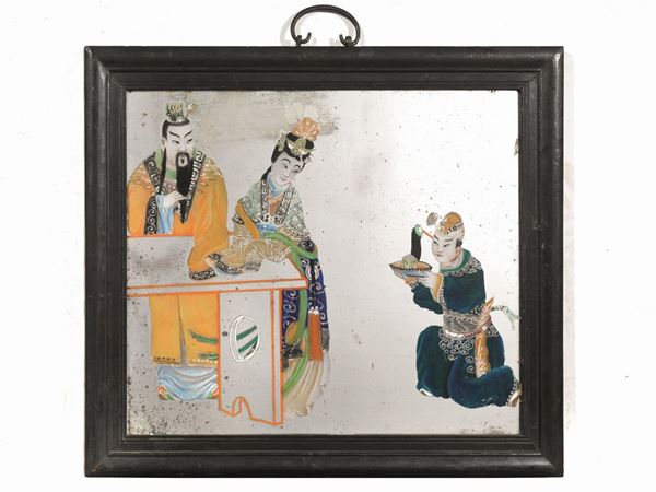 Gruppo di tre dipinti su specchio, Cina, sec. XX                     