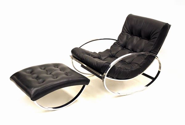 Poltrona con poggiapiedi, XX, design Renato Zevi, modello Ellipse Rocking,