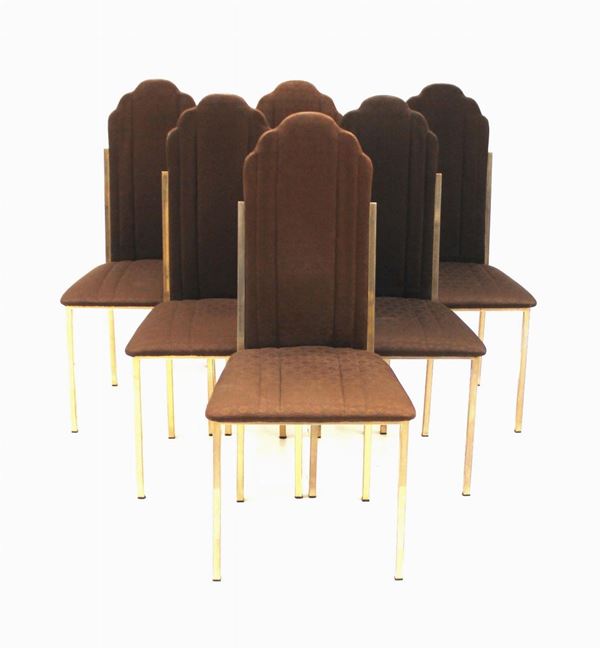 Serie di sei sedie, anni 70, designer Alain Delon per Maison Jansen,&nbsp;&nbsp;&nbsp;&nbsp;&nbsp;&nbsp;  - Asta GIOIELLI, ARGENTI, E OPERE DI ARTE ANTICA E CONTEMPORANEA - Poggio Bracciolini Casa d'Aste