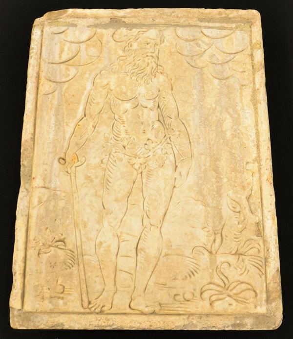Lastra di marmo, sec. XVII, scolpita con figura di santo, cm 29x39,&nbsp;&nbsp;&nbsp;&nbsp;&nbsp;&nbsp;&nbsp;