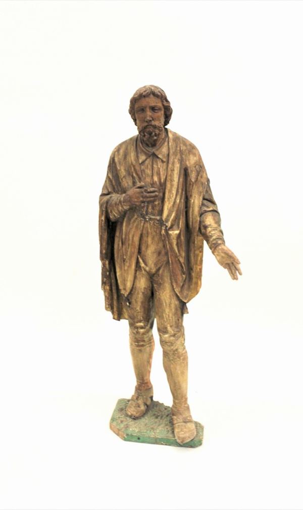 Scultura, sec. XVII, in legno intagliato, laccato e parzialmente dorato,&nbsp;&nbsp;