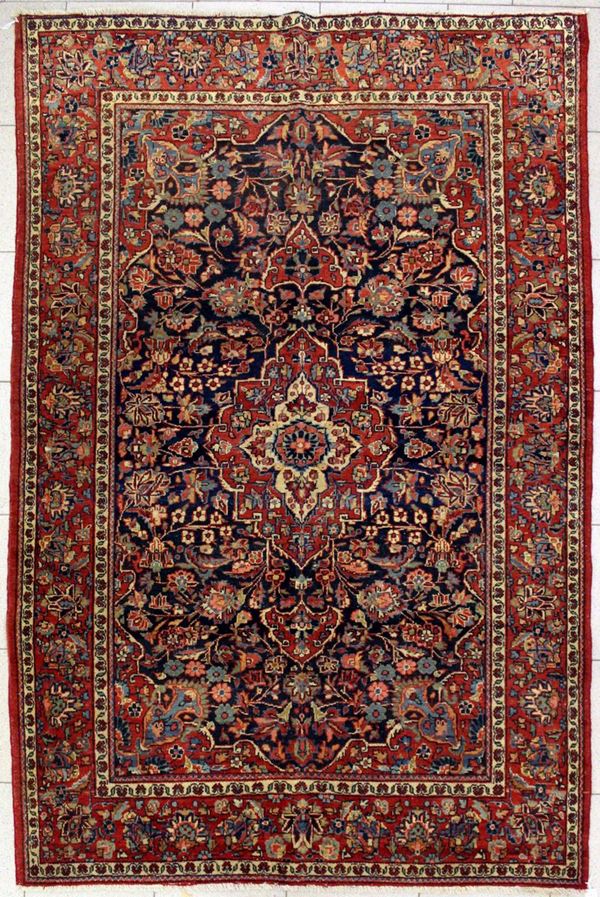 Tappeto persiano keishan del 1920, extra fine, a motivo floreale nel toni&nbsp;