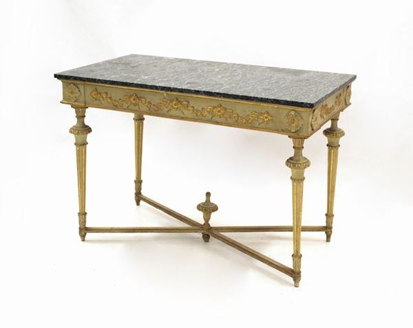 Tavolo parietale, Pimonte, Luigi XVI, in legno laccato e dorato, piano in&nbsp;