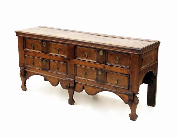 Credenza, Inghilterra, sec. XIX, in rovere, piano rettangolare, fronte a&nbsp;&nbsp;