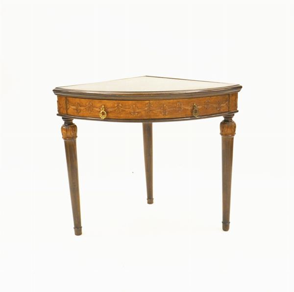 Angoliera, sec. XIX, in mogano e noce, fronte semicircolare e due cassetti, piano in marmo, cm 94x66x80&nbsp;&nbsp;&nbsp;&nbsp;&nbsp;&nbsp;&nbsp;&nbsp;&nbsp;&nbsp;&nbsp;&nbsp;&nbsp;&nbsp;&nbsp;&nbsp;&nbsp;&nbsp;&nbsp;&nbsp;&nbsp;&nbsp;&nbsp;&nbsp;&nbsp;&nbsp;&nbsp;&nbsp;&nbsp;&nbsp;&nbsp;&nbsp;&nbsp;&nbsp;&nbsp;&nbsp;&nbsp;