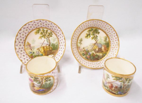 Coppia di tazzine con piattini, sec. XIX, manifattura Sevres, in ceramica&nbsp;
