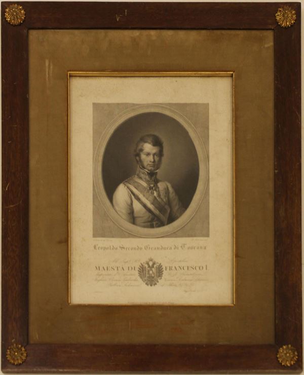 Incisione, sec. XIX, raffigurante Leopoldo II Granduca di Toscana, entro&nbsp;&nbsp;
