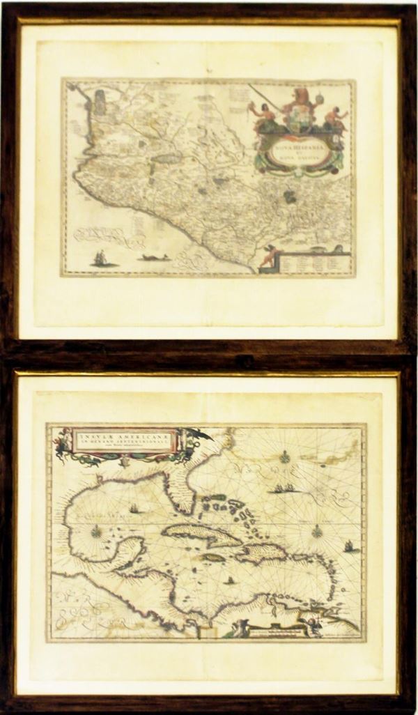 Due incisioni all' acquaforte acquerellate, sec. XVIII, raffiguranti carte