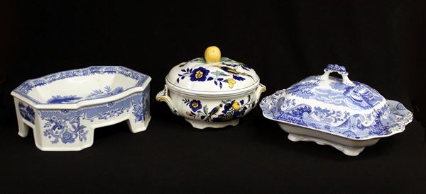 Antipastiera, legumiera e piccola zuppiera, Inghilterre, sec. XX, manifattura Spode, in