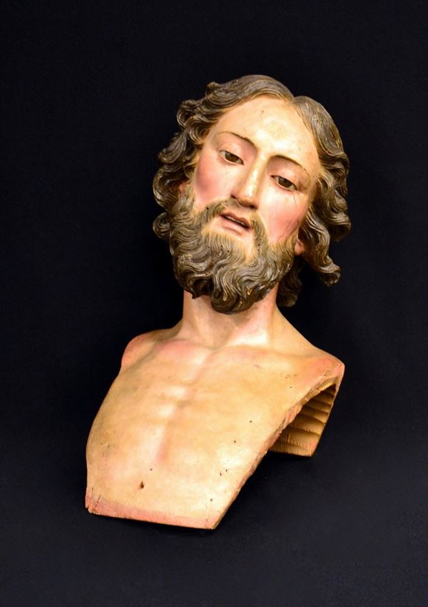 Busto, sec. XVIII, in legno policromo, raffigurante volto di Cristo, alt.&nbsp;
