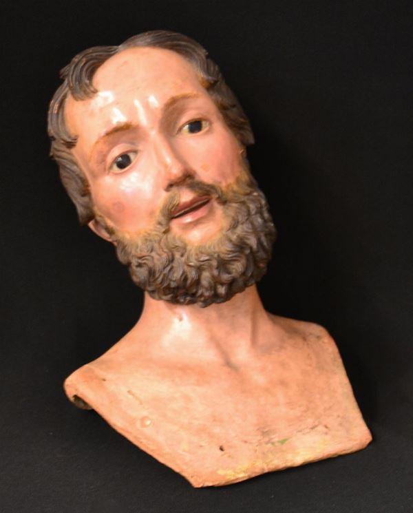 Busto, sec. XVIII, in terracotta, raffigurante uomo con barba, alt. cm 32&nbsp;