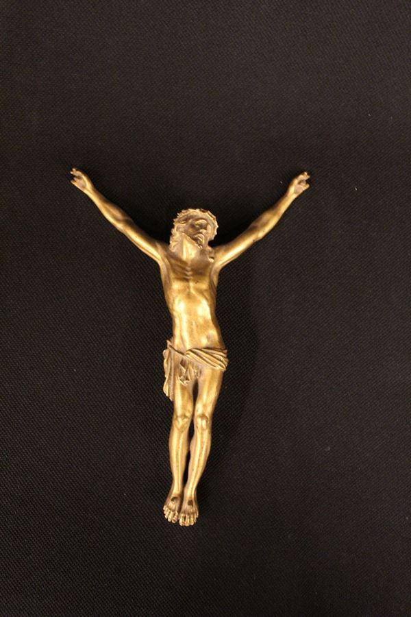 Scultura in bronzo dorato, sec. XIX, raffigurante Crocefisso, alt. cm 22&nbsp;&nbsp;