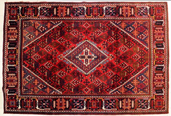 Tappeto persiano Baktiari di vecchia manifattura, campo a motivo geometrico