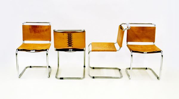 Serie di quattro sedie, designer Mart Stamm, modello cantilever, struttura  - Asta BENI D'ANTIQUARIATO E SCULTURE, GIOIELLI E COLLEZIONISMO - Poggio Bracciolini Casa d'Aste