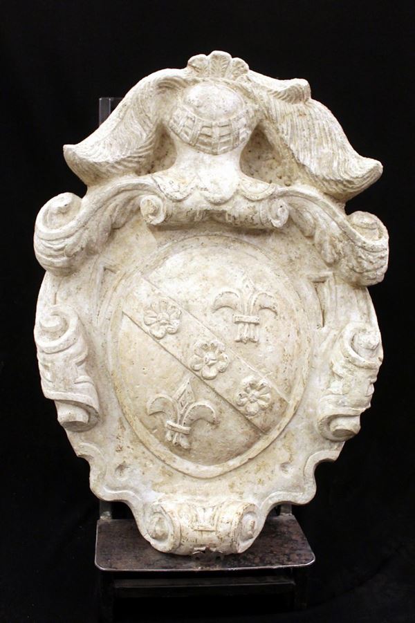 Stemma araldico, sec. XIX, in pietra calcarea, scudo ovale, campo con due&nbsp;