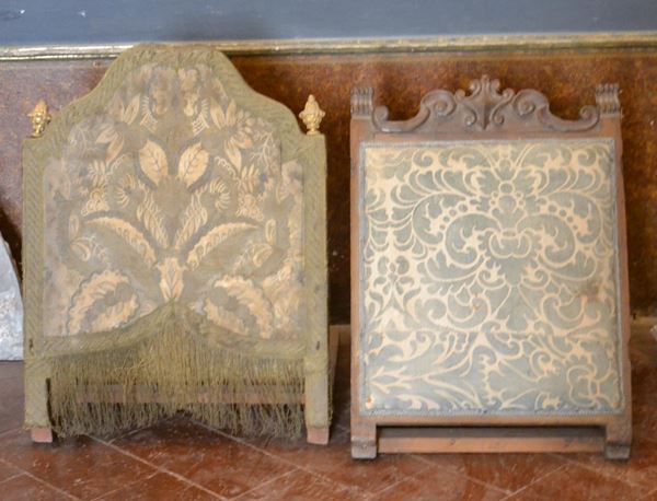 Due poggiaschiena, sec. XVIII, in legno e stoffe,                         