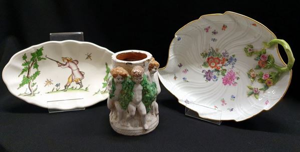 Vassoietto, sec. XX, manifattura Laveno, in maiolica, con cacciatore, cm&nbsp;&nbsp;