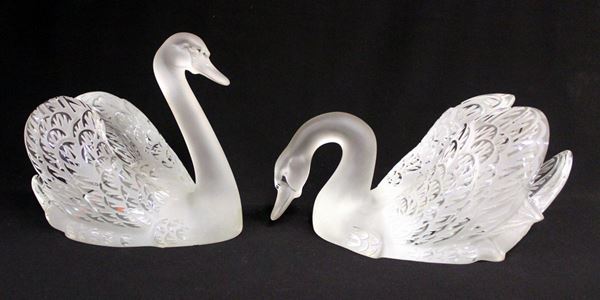 Coppia di sculture, Francia, sec. XX, manifattura Lalique, in cristallo&nbsp;&nbsp;&nbsp;