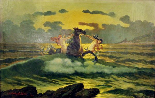 Scuola russa, sec. XX, SCENA MITOLOGICA, olio su&nbsp;&nbsp;&nbsp;&nbsp;&nbsp;&nbsp;&nbsp;&nbsp;&nbsp;&nbsp;&nbsp;&nbsp;&nbsp;&nbsp;&nbsp;&nbsp;&nbsp;&nbsp;&nbsp;&nbsp;&nbsp;&nbsp;&nbsp;&nbsp;&nbsp;&nbsp;  - Asta BENI D'ANTIQUARIATO E SCULTURE, GIOIELLI E COLLEZIONISMO - Poggio Bracciolini Casa d'Aste