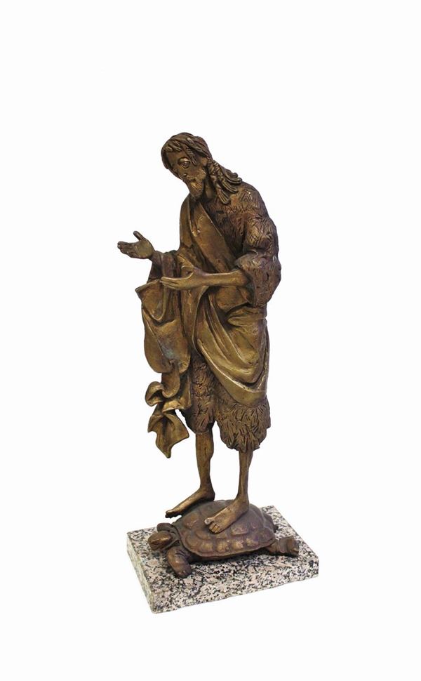 Scultura, sec. XX, in bronzo raffigurante figura maschile su tartaruga,     - Asta BENI D'ANTIQUARIATO E SCULTURE, GIOIELLI E COLLEZIONISMO - Poggio Bracciolini Casa d'Aste