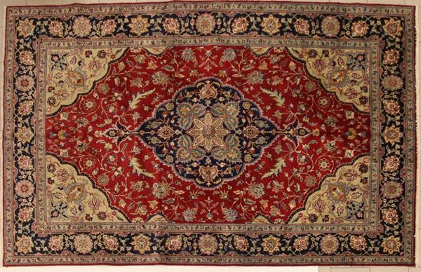 Tappeto persiano Tabris, fondo rosso, con riquadri avorio e avana, cm&nbsp;&nbsp;&nbsp;&nbsp;&nbsp;