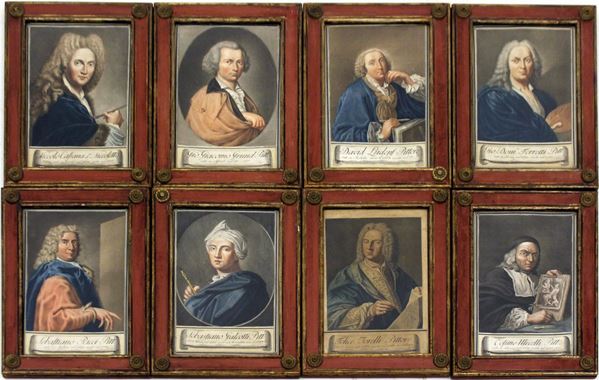 Serie di otto acqueforti acquerellate, fine sec. XVIII, raffiguranti&nbsp;&nbsp;&nbsp;&nbsp;&nbsp;&nbsp;