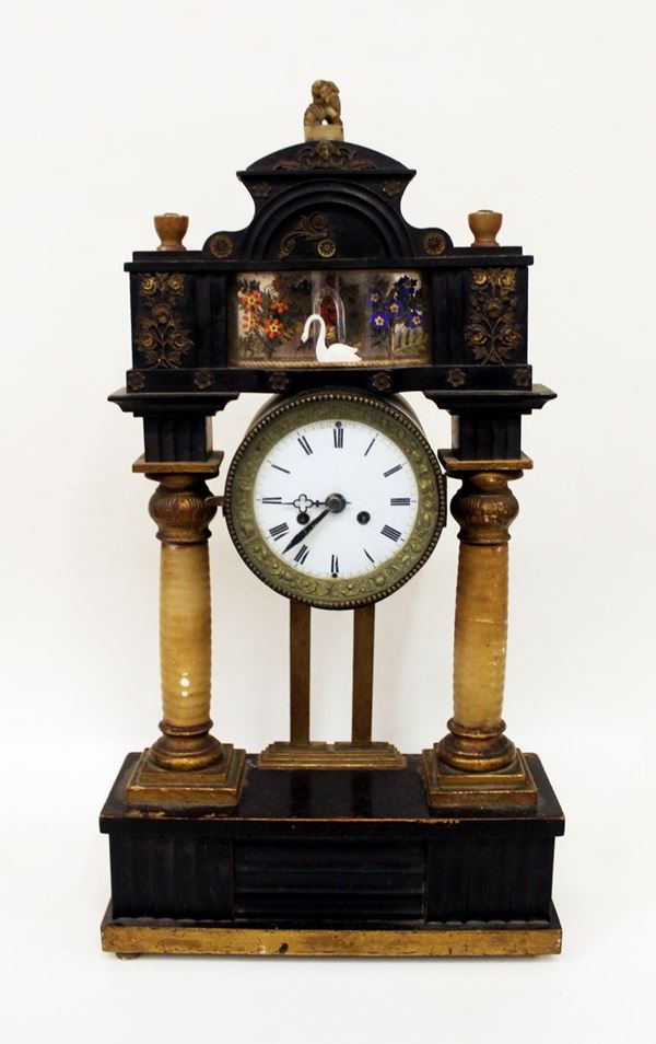 Orologio a tempietto, Austria, sec. XIX, in legno ebanizzato, colonne in&nbsp;&nbsp;