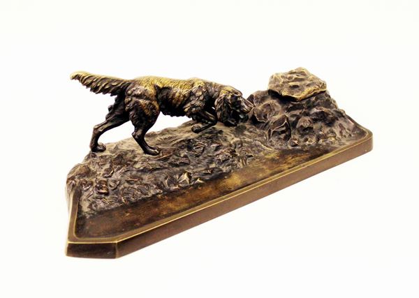 Calamaio, sec. XX, in bronzo, modellato a guisa di cane da caccia, cm&nbsp;&nbsp;&nbsp;&nbsp;&nbsp;