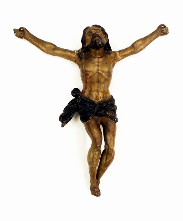 Crocefisso, sec. XVII, in legno laccato in policromia, alt. cm 60, piccole