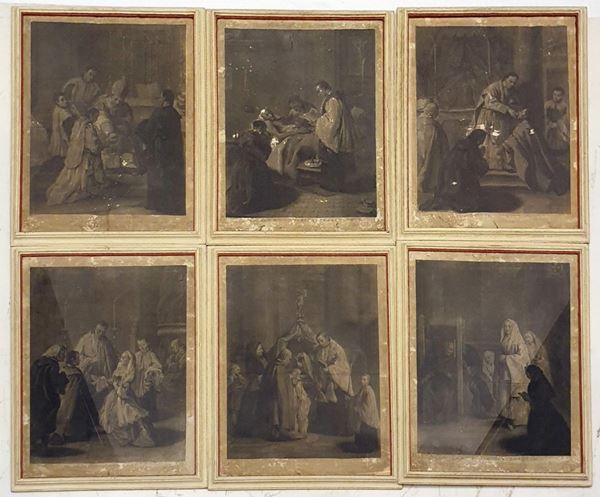 Sette stampe, sec. XIX, raffiguranti scene religione,&nbsp;&nbsp;&nbsp;&nbsp;&nbsp;&nbsp;&nbsp;&nbsp;&nbsp;&nbsp;&nbsp;&nbsp;&nbsp;&nbsp;&nbsp;&nbsp;&nbsp;&nbsp;&nbsp;&nbsp;&nbsp;
