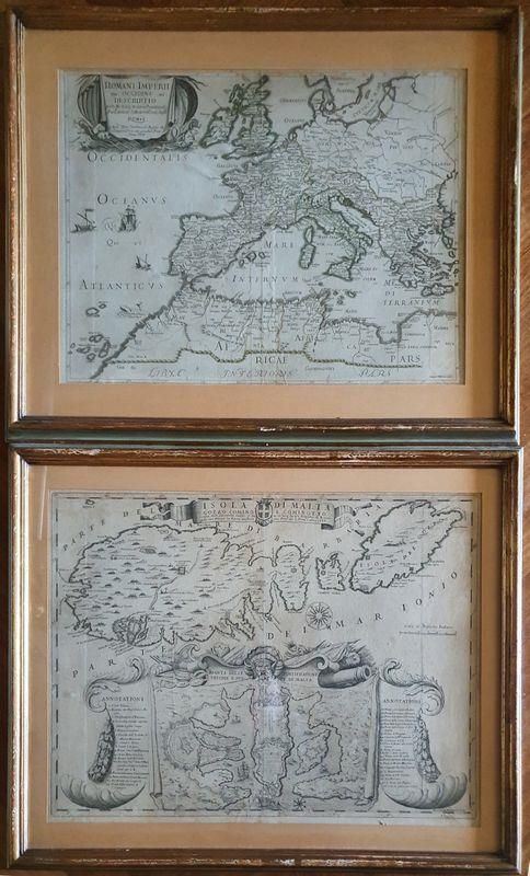 Due stampe, sec. XVIII, raffiguranti carte geografiche Imperi romani e    