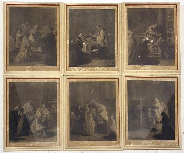 Sette stampe, sec. XIX, raffiguranti scene religione,&nbsp;&nbsp;&nbsp;&nbsp;&nbsp;&nbsp;&nbsp;&nbsp;&nbsp;&nbsp;&nbsp;&nbsp;&nbsp;&nbsp;&nbsp;&nbsp;&nbsp;&nbsp;&nbsp;&nbsp;&nbsp;