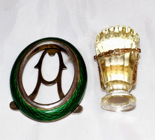 SIGILLO IN CRISTALLO, ORO A BASSO TITOLO E DIAMANTI                       