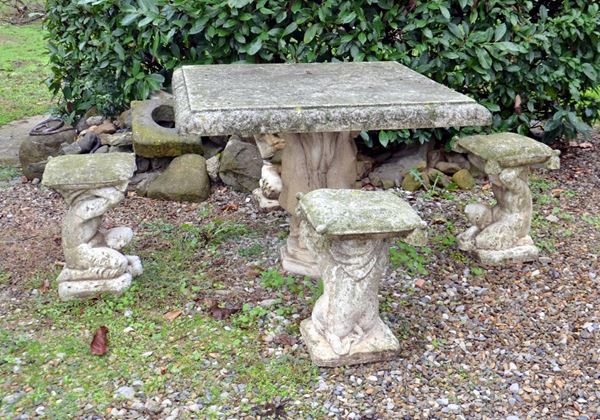 Tavolo da giardino e quattro panchetti, sec. XX                           