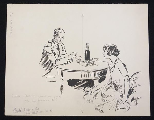 Lotto di dieci illustrazioni eseguite da Alberto Bianchi (1882-1969) matita,