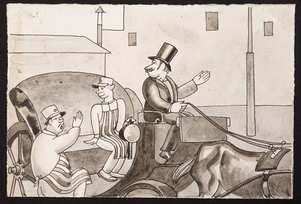 Lotto di sei illustrazioni eseguite da Mario Bazzi (1891-1954) raffiguranti