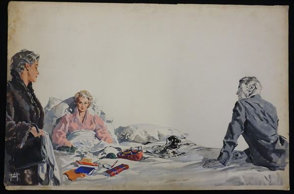 Lotto di tre illustrazioni eseguite da Giorgio Tabet (1904-2002), una     